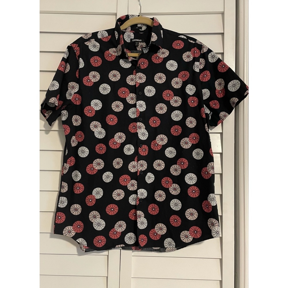 Express Menswear Shirt Blk White Coral Colors Size Lg